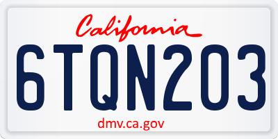 CA license plate 6TQN203