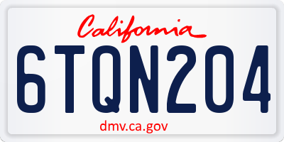 CA license plate 6TQN204