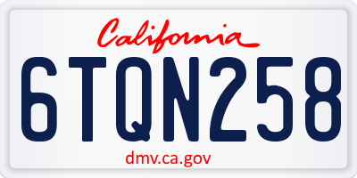 CA license plate 6TQN258