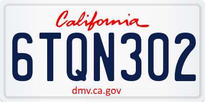 CA license plate 6TQN302