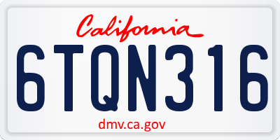 CA license plate 6TQN316