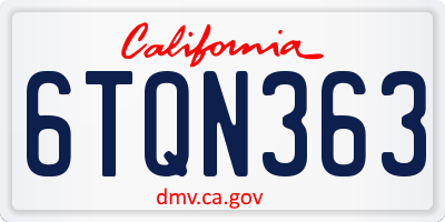 CA license plate 6TQN363