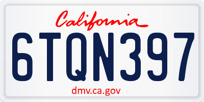 CA license plate 6TQN397