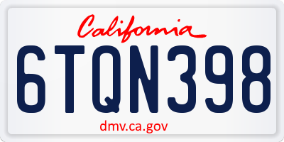 CA license plate 6TQN398