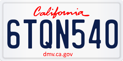 CA license plate 6TQN540