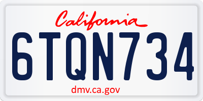 CA license plate 6TQN734
