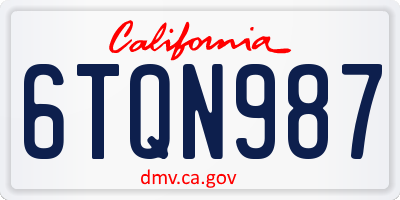 CA license plate 6TQN987