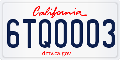 CA license plate 6TQO003
