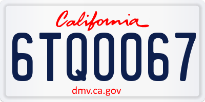 CA license plate 6TQO067