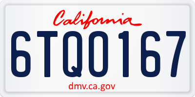 CA license plate 6TQO167