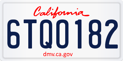 CA license plate 6TQO182