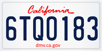 CA license plate 6TQO183