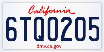 CA license plate 6TQO205