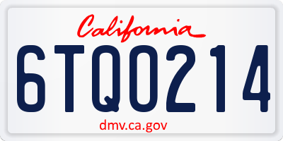 CA license plate 6TQO214