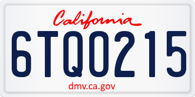 CA license plate 6TQO215