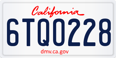 CA license plate 6TQO228