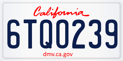 CA license plate 6TQO239