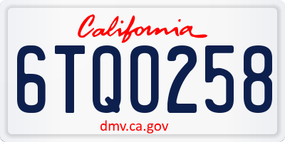 CA license plate 6TQO258