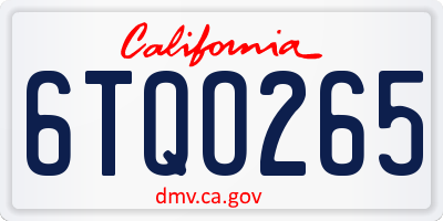 CA license plate 6TQO265