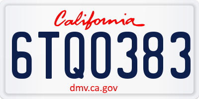 CA license plate 6TQO383