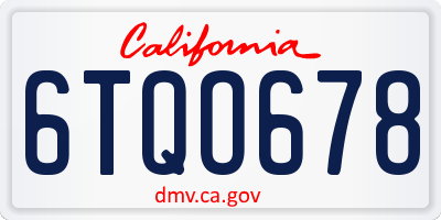 CA license plate 6TQO678