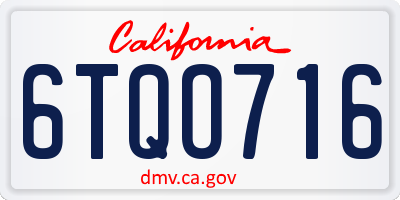 CA license plate 6TQO716