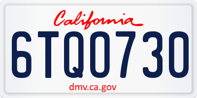 CA license plate 6TQO730