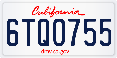 CA license plate 6TQO755