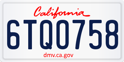 CA license plate 6TQO758