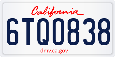 CA license plate 6TQO838