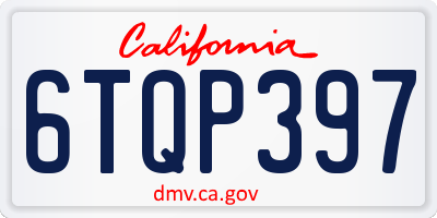 CA license plate 6TQP397