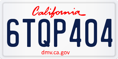 CA license plate 6TQP404