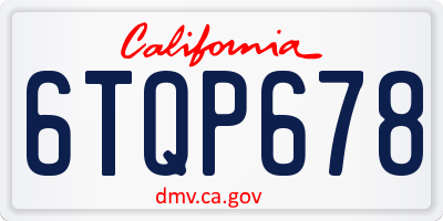 CA license plate 6TQP678