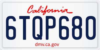 CA license plate 6TQP680