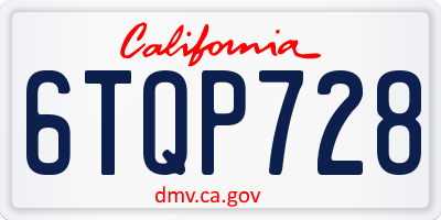 CA license plate 6TQP728