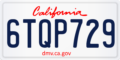 CA license plate 6TQP729