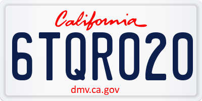 CA license plate 6TQR020