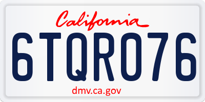 CA license plate 6TQR076