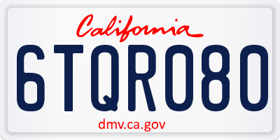 CA license plate 6TQR080