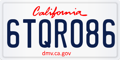 CA license plate 6TQR086