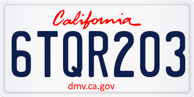 CA license plate 6TQR203