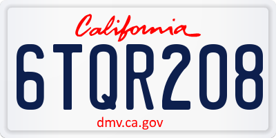 CA license plate 6TQR208