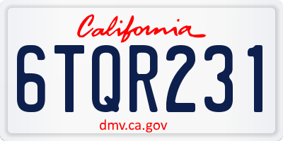 CA license plate 6TQR231