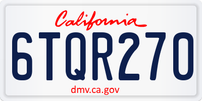 CA license plate 6TQR270