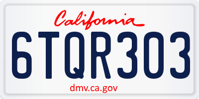 CA license plate 6TQR303