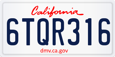 CA license plate 6TQR316