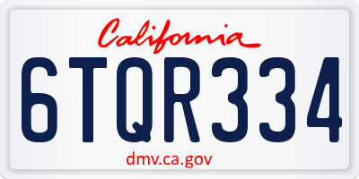 CA license plate 6TQR334