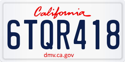 CA license plate 6TQR418