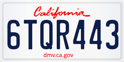 CA license plate 6TQR443