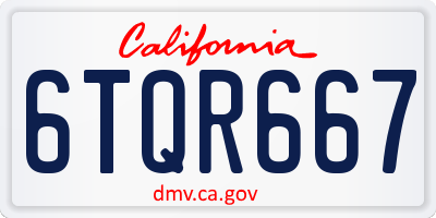 CA license plate 6TQR667